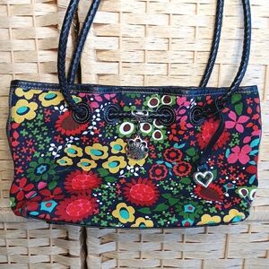 Brighton Floral Shoulder Bag with Black Handles Purse Leather Summer Fall